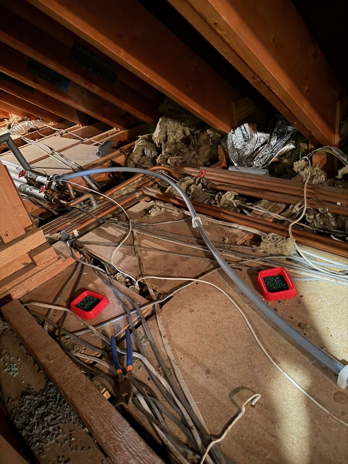 Heating pipework first-fix under way in the loft